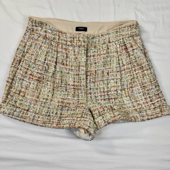 Tweed High Waisted Shorts Cream Women's 10 Chanel Inspired Parisian Vacation NWT - Picture 12 of 16